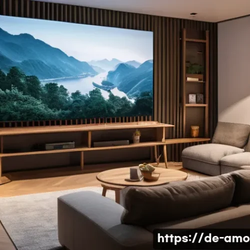 Home 28 중국영화 청설 을 보는 방법 - A cozy German living room with a modern Smart TV displaying the Chinese film "청설" streaming on Netfl...