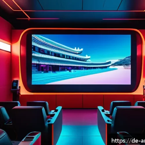 Home 15 홍콩 블록버스터 영화의 최신 동향 - A futuristic Hong Kong cinema interior blending traditional architectural elements with cutting-edge...